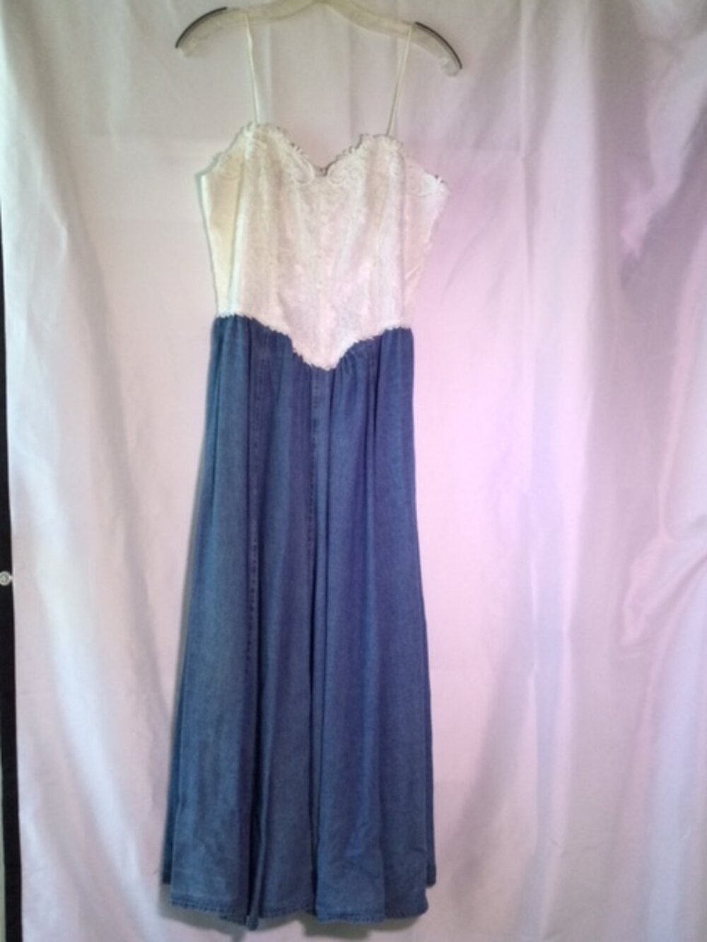 Roudette 100% Cotton Maxi Dress White Beaded Corset Bodice Blue Women's